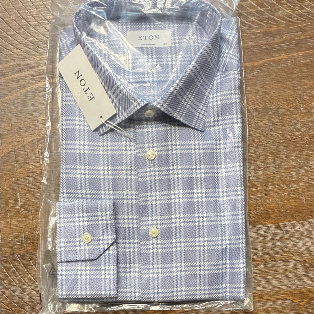 Eton Men's Shirt in Blue and White Plaid